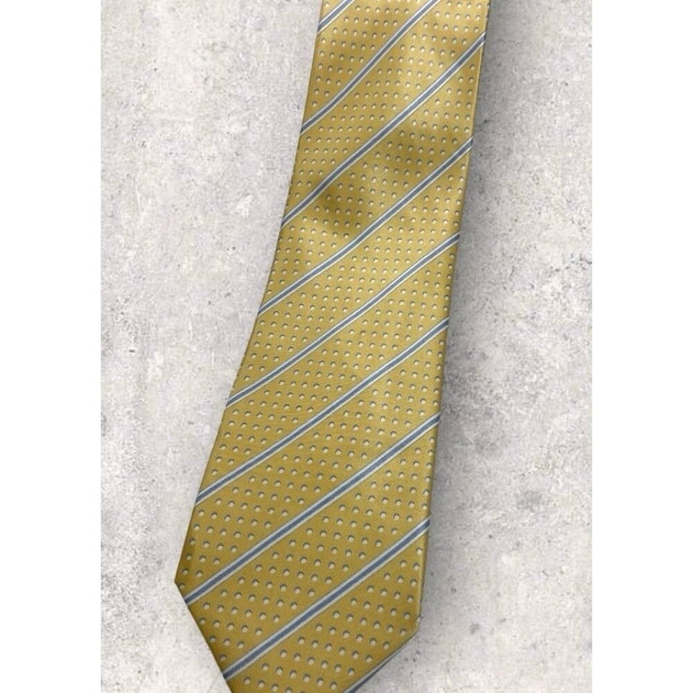 ITALO FERRETTI Silk Tie ITALY XL Gold Blue Striped W:3.5" - Picture 6 of 6